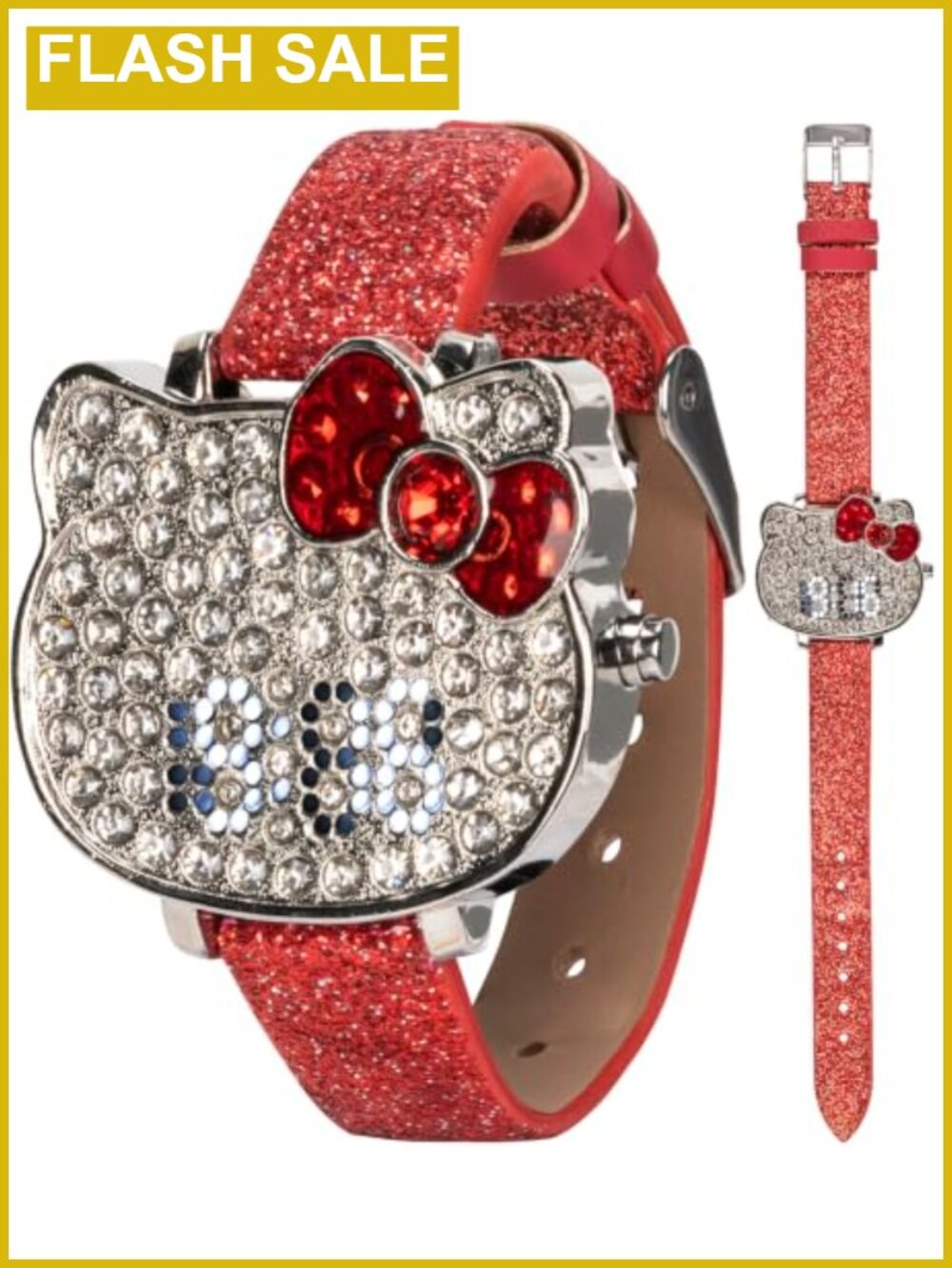 Girls LED Digital Watch Crystal Hello Kitty Face Glitter Strap Adjustable